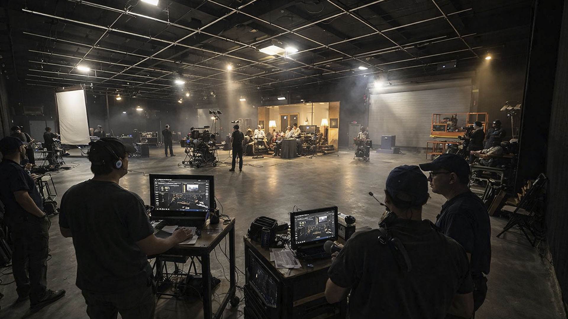 Active film production with crew and cameras inside AKS Stage 1 soundstage