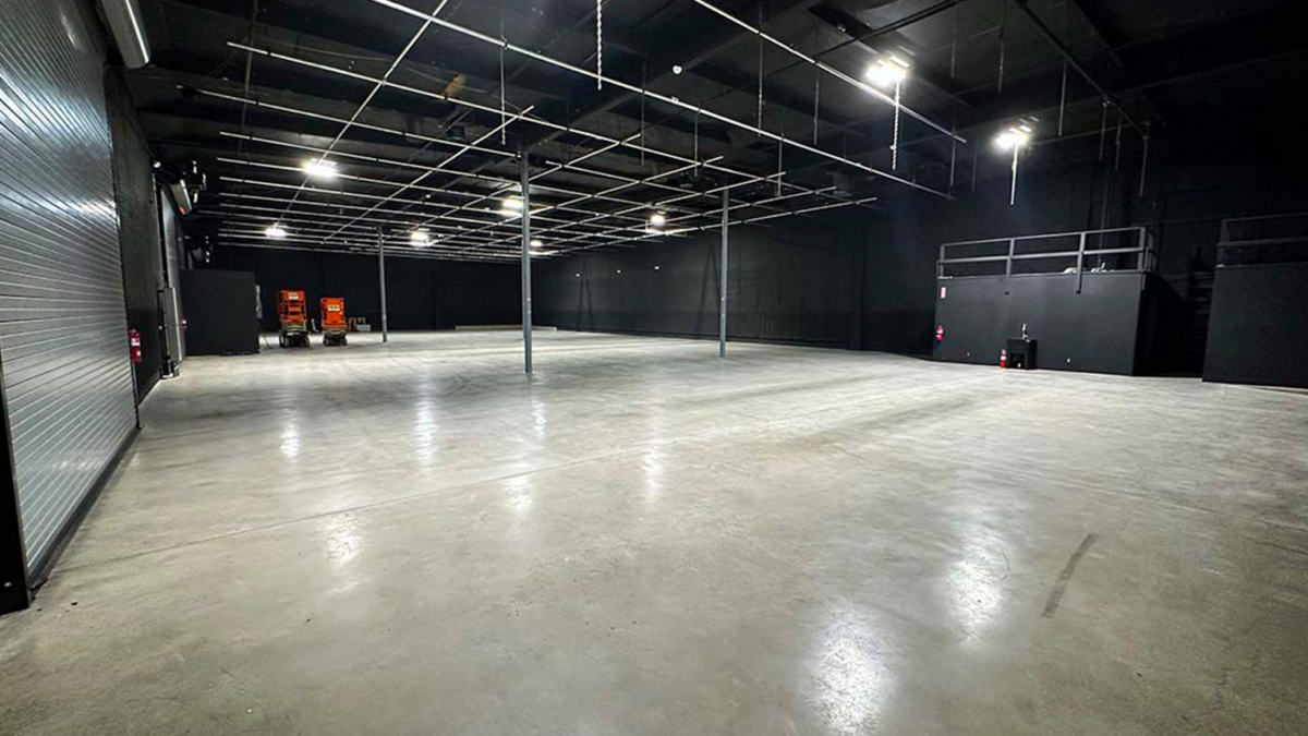 Stage 1 - 10,000 SF open soundstage with 17 ft to the grid and 3-phase power. Flexible layout ideal for film, television, and commercial production.