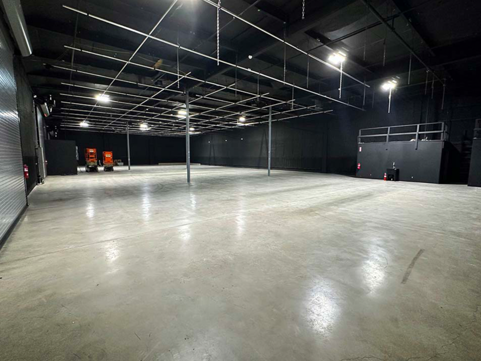 Stage 1 - 10,000 SF open soundstage with 17 ft to the grid and 3-phase power. Flexible layout ideal for film, television, and commercial production.