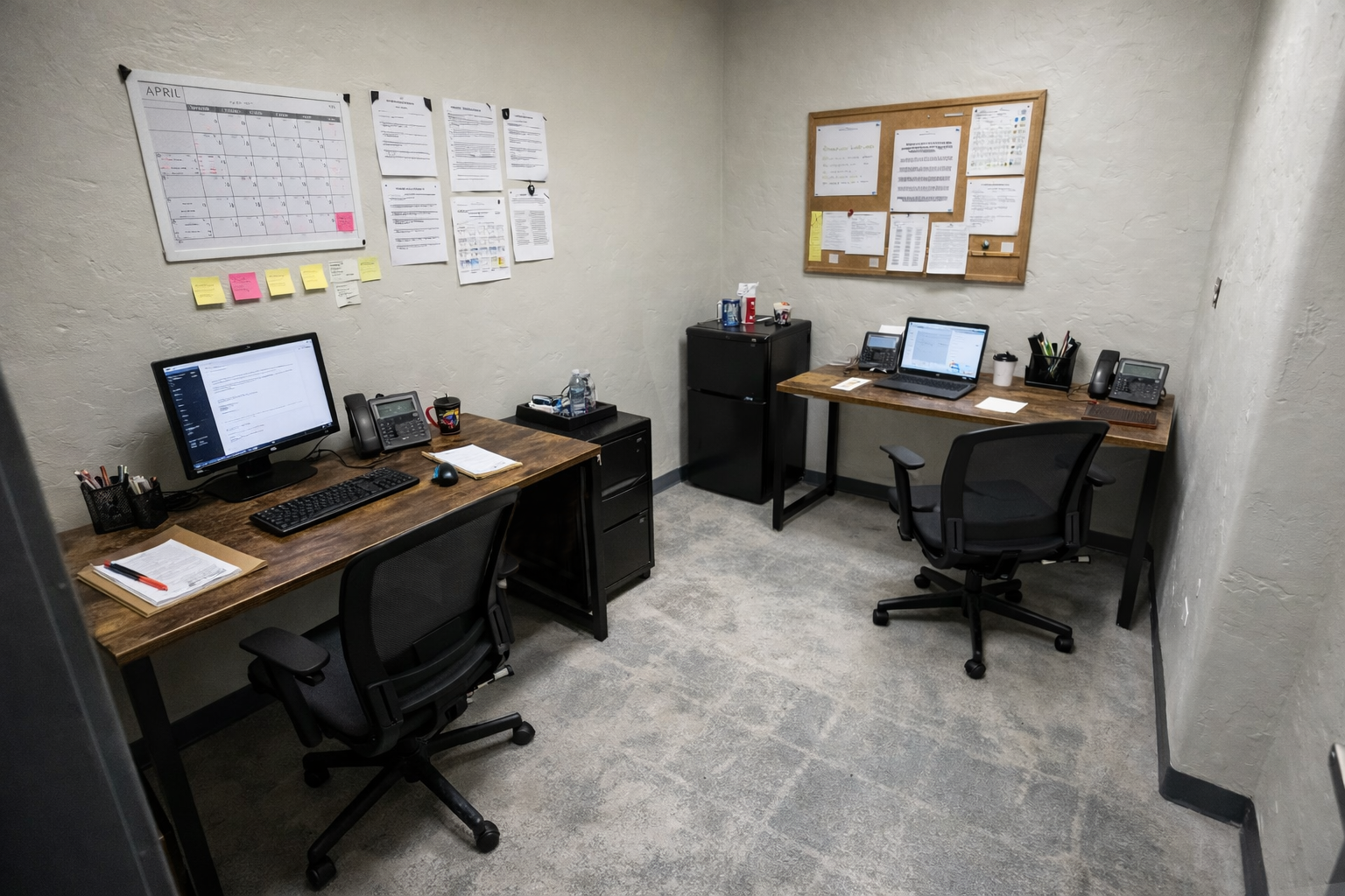 Private Office - A dedicated production office for directors or department leads. A functional workspace suited for daily production operations.