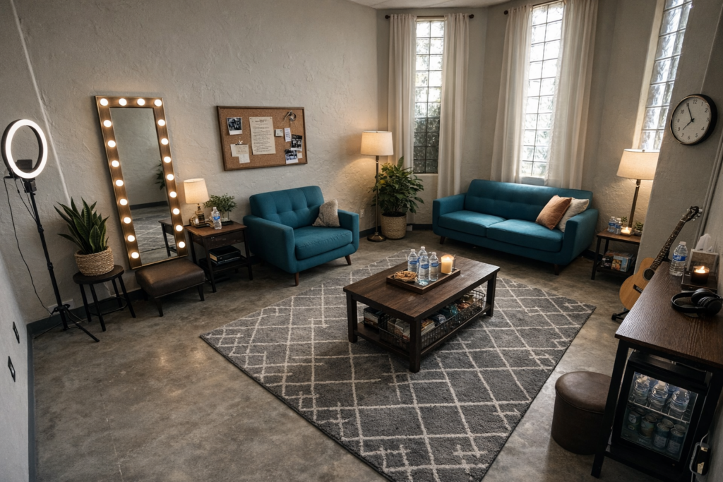 Green Room - Comfortable holding area for cast and key talent. Private, quiet space between takes and setups.